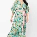 Unique Vintage Retro Floral Pastel Kimono Wrap Midi Dress Small NEW Photo 0