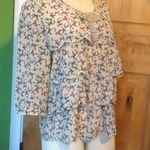 Urban Outfitters ELF SACK Beige Multi Bows Hearts Print Ruffled 3/4-Sleeve Blouse Top $70 NWT XL like M - L Photo 1