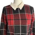 Tahari  Layered Look Flannel Sweater M Red Plaid Long Sleeve Collar Keyhole Back Photo 1