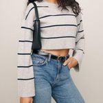Reformation Paloma Cropped Cashmere Gray Stripe Sweater XS Photo 0