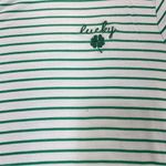 None Striped T-shirt Women’s Size Medium kelly green white stripes lucky embroidery Photo 5