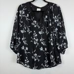Siren Lily Top Womens PXL Petite Black White Floral V-Neck Balloon Sleeve Blouse Photo 0
