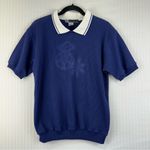 Blast Vintage Seashell Embossed Short Sleeve Polo Shirt Small Coastal Grandma Blue Photo 1