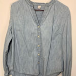 Old Navy  Women's Chambray Button-Up V-Neck Long Sleeve Shirt Denim Blue Medium Photo 0