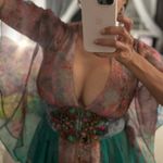 Vintage Y2K, blouse, in green and wine tones with a beautiful stone belt Photo 8