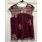 Maurice's Burgundy Maroon Floral Net Mesh Lace Lined Blouse Top Size Large Photo 1