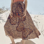 Farm Rio Anthropologie Tigress Flowy Maxi Skirt Leopard Butterfly Animal Print Photo 0