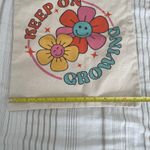 Reusable Canvas Tote Bag Keep On Growing Flower Smiley Face Shopper Y2K Retro Tan Photo 1