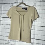 Hillard & Hanson Cream Fitted Tie Front T-Shirt V-Neck Drawstring Neckline SZ XS Photo 6