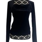 Energie Black Velvet Square Neck Long Sleeve Fitted Dressy Top Size Large Photo 0