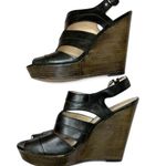 Coach  Jazlyn Black Platform Sandals Peep Toe Wedges Stacked Wood Heel Size 9 Photo 1