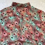 Kut From The Kloth Women's Peacock Print Semi-Sheer Tie Button Up Shirt Size L Photo 6