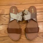 Nordstrom Brown and Metallic Gold Elastic Ankle Strap Sandals Size 8 Photo 1