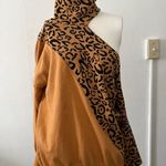 Leopard print turtleneck sweater pullover with side cutout cold shoulder large Brown Photo 1