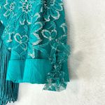 Lilia Smitty 80s Vintage Western Maxi Dress Size 3/4 Small Fringe Rodeo Lace Blue Photo 6