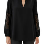 EXPRESS  Black V-Neck L/S Top Lace Sleeve Insets NWOT Size‎ Small Photo 0