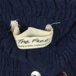 Free People  Dancing Navy Off Shoulder Top Small Till Dawn Smocked Button Photo 4