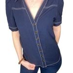 A loves A Dark Navy Blue Utility Tortoiseshell Button-down Short-sleeved Shirt Top M Photo 0