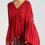 Free People Te Amo Red Embroidered Babydoll Mini Dress $148 S Photo 0