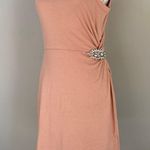 EXPRESS Peach Rhinestone Brooch Cotton Ruched Sleeveless T-Shirt Dress Small Photo 3