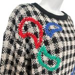 Vintage Black White Check Wide Stitch Rainbow Detail Crew Neck Sweater size S Photo 6