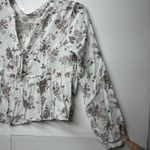 SO  Juniors Small Boho Floral Peasant Top Long Sleeve Lace Up Blouse White Photo 3