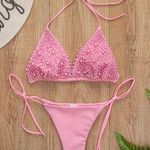 Woman bikini swimsuit 2020 Sling Pearl decoration Pink Size L Photo 0