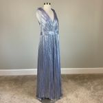 XScape Sleeveless V-Neck Metallic A-Line Long Evening Gown Purple Size 14W Dress Photo 1