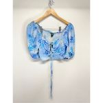 Wild Fable ‎ Cropped Floral Print Blue Puff Sleeve Shirt Womens Size Small Photo 4