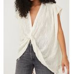 Free People  Cream Show Off Tee Tie-Front Crochet Reversible Slouchy Dolman Tee Photo 2
