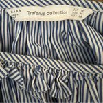 ZARA Trafaluc Blue Striped Eyelet Embroidered Top Long Tie Balloon Sleeve Sz M Photo 8