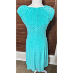 London Times  Dress Midi Aqua green eyelet stretchy fit flare sz 2 fairy mermaid Photo 3