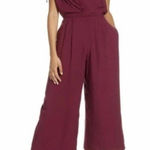 Gal Meets Glam  Luella Ruched-Shoulder Crop‎ Jumpsuit Burgundy  12 Wide Leg NWT Photo 0