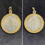 Vintage Pope Paulus VI Saint Christopher Italy Catholic 2 Tone Medal Gold Photo 2