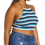 BP New  Crochet Zig Zag Stripe Tie Back Halter Top Blue Photo 5