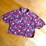 Pull & Bear  Floral, Button Up Cropped Top, Rust Orange, Blue, Yellow, Size M Photo 13