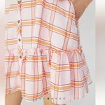 Maeve Flounced Mini Shirt Dress Babydoll Pink Plaid Button Up Summer Preppy Photo 5