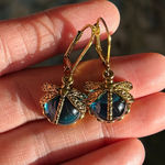 Dragonfly Faux Crystal Earrings in Aqua Gold Photo 1