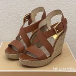 Michael Kors Michael Giovanna Wedge Luggage Color Brown Leather Sandals Size 8 Photo 2