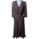 NEW KOKO + MASON Leopard Print Ruffle Midi Dress Holiday Event Wedding Guest M Brown Size M Photo 1