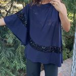 Free People Beautiful navy blue sequin one shoulder flowy blouse  Photo 1
