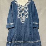Umgee  Chambray Denim Tunic Dress Embroidered Bohemian Festival Medium Photo 1