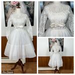 Darling Vintage 1950s Wedding Dress With Lace Jacket! White Size 8 Photo 1