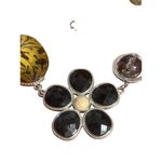 NY & Co Statement Bib Necklace Animal Print Flower Black Rose Acrylic Adj 21" Silver Photo 1