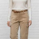 SILX Genuine Suede Cargo Pants Size 4 Tan Camel Leather Professional Clean Photo 0