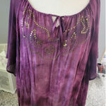 Maggie Barnes  4X Purple Tie Dye Sequin Embellished Sheer‎ Top Blouse Photo 0