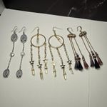 Long Dangle Drop Pierced Earrings Bead / Rhinestone Mixed Lot Of 3 Photo 1