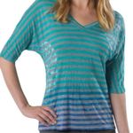 prAna  Ombre Teal Gray Blue Striped Dolman Blouse Size XL GUC #7992 Photo 1