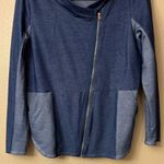 Zenergy by Chico's Size 1 M/L Blue Denim Moto Jacket Hoodie Sweatshirt Size M Photo 2