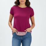 Ann Taylor Petite Short Sleeve Knit Top with Printed Layered Hem Size SP Purple Photo 4